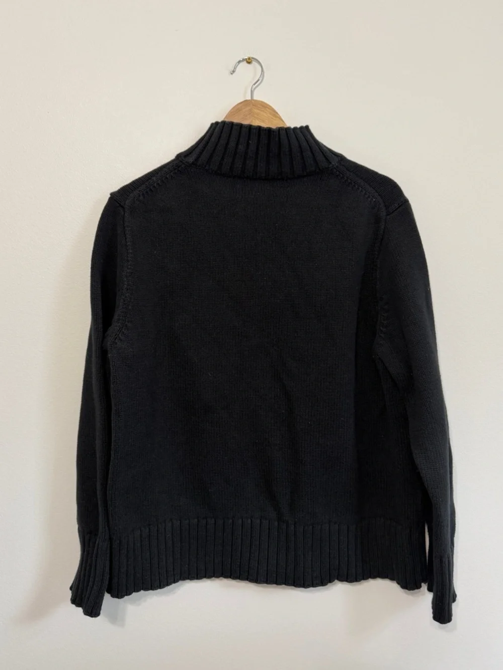 J. CREW Black Cotton Mock Neck Rollneck Boxy Sweater Size XL Chunky Knit